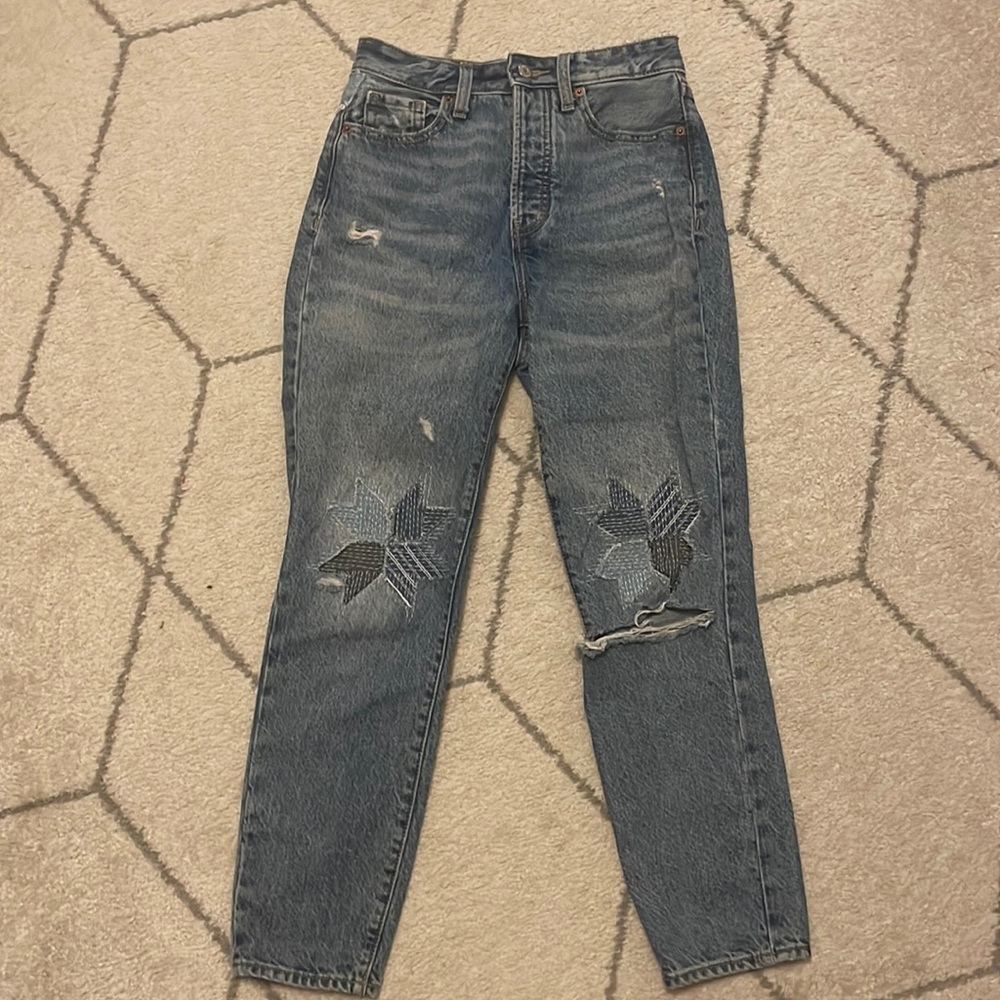 Patchwork Star High Waisted Jeans with Button Fly
